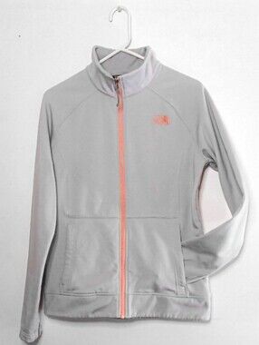 New The North Face Full Zip Performance Fleece Sweatshirt Light Gray/ Coral Pink